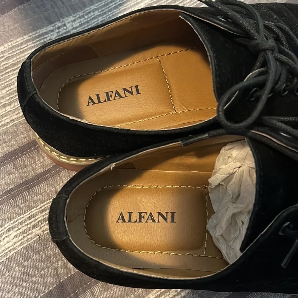 Alfani Owen Derby Oxfords Size 9.5M Cap Toe Lace Up Dress Shoes Black Felt NWB
